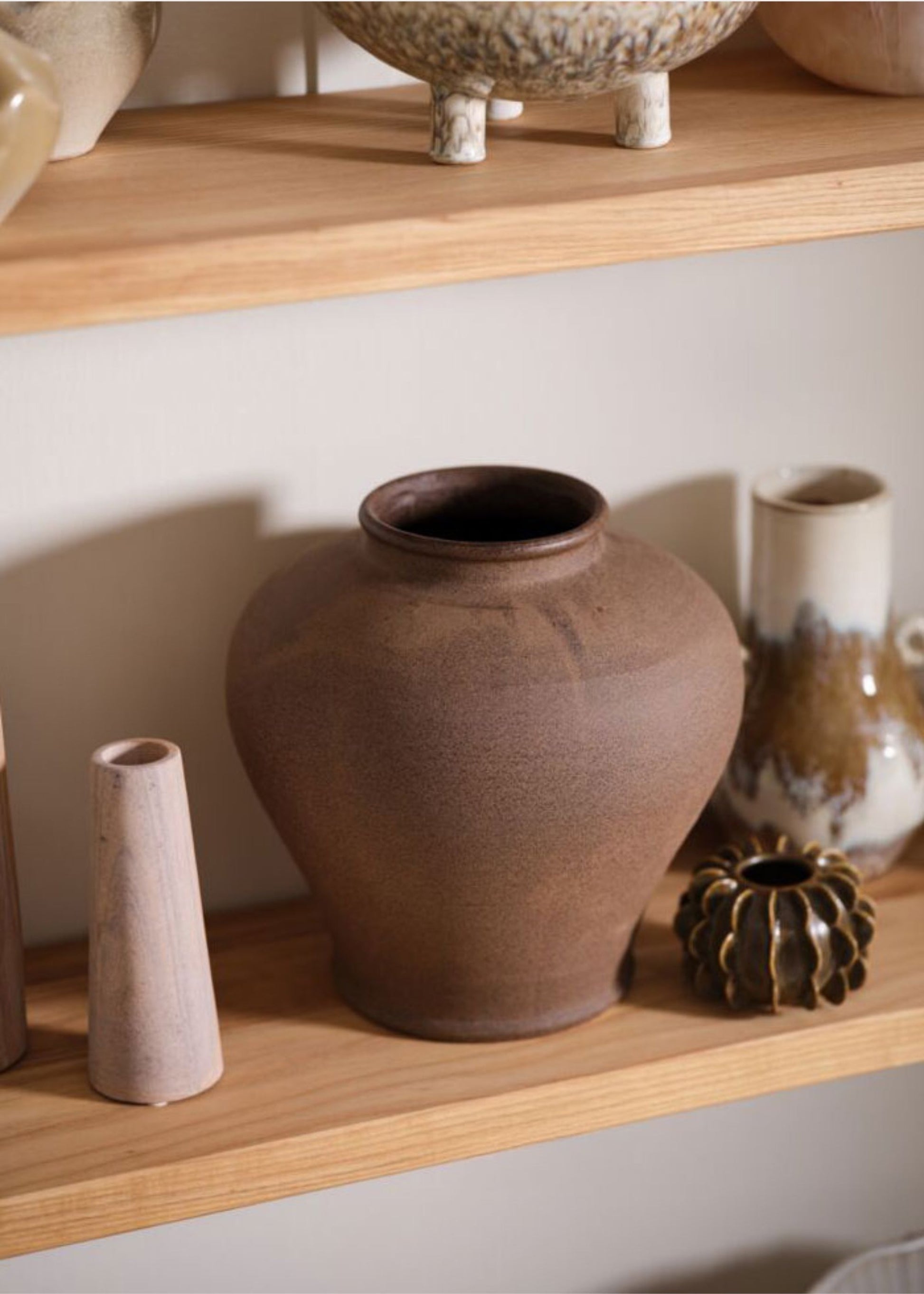Large Stoneware Table Vase in Warm Brown - 12.5"