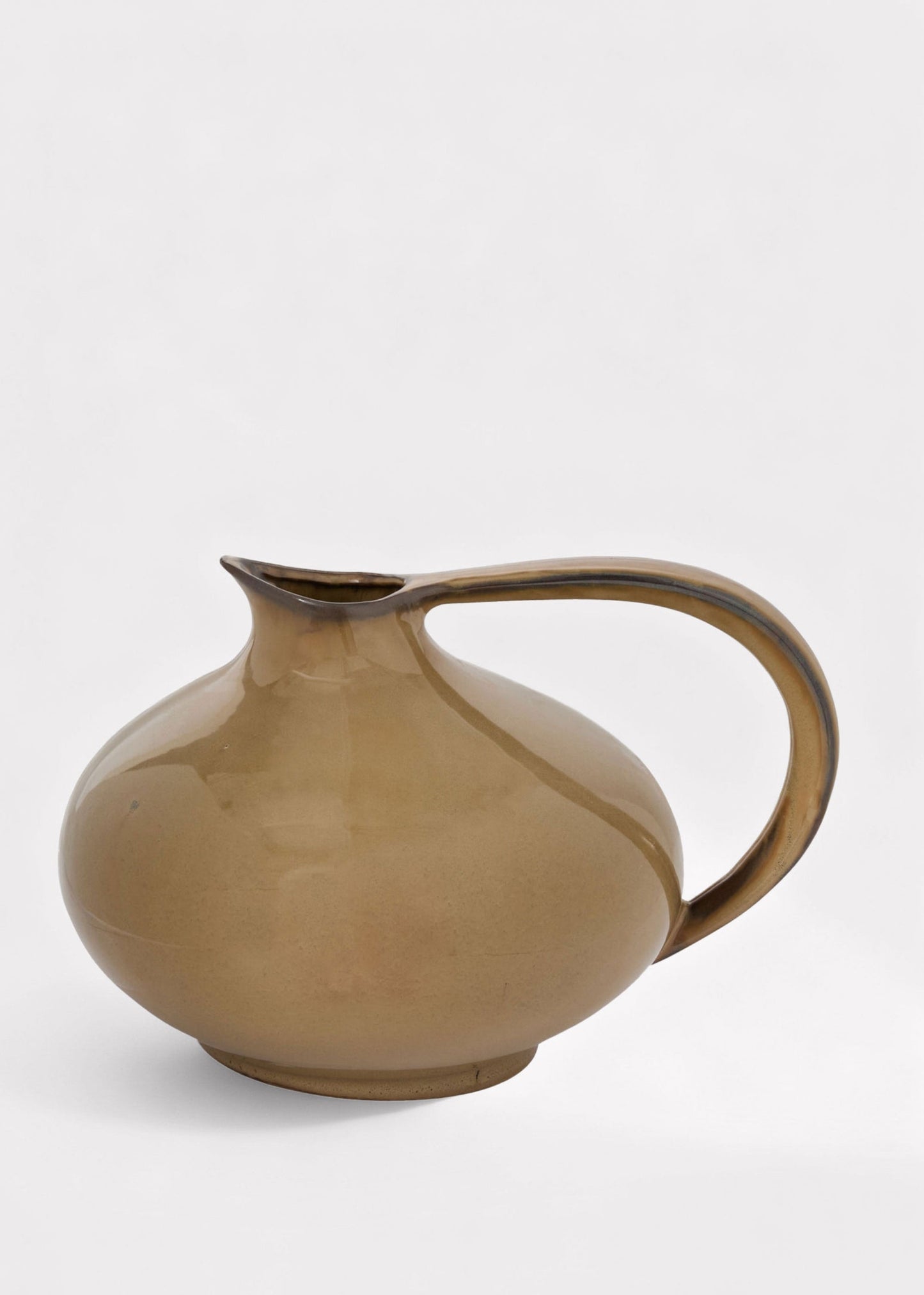 Large Ceramic Pitcher Vase with Handle in Caramel Glaze - 8.25"