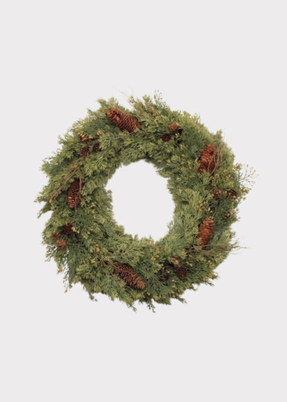 Artificial Pine Holiday Wreath with Cones - 24"