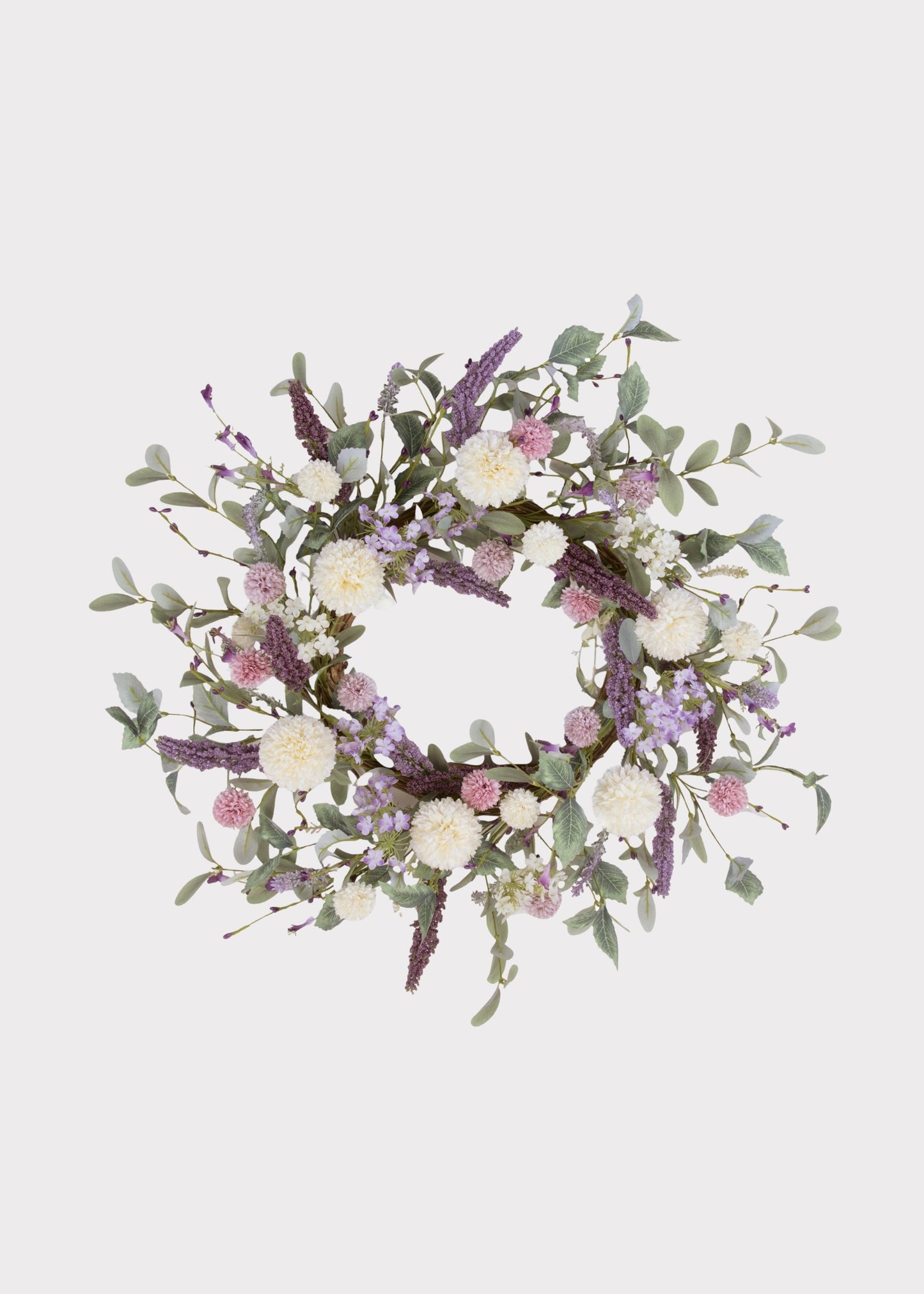 Lavender Pink and Cream Fake Dahlia Garden Wreath - 22"