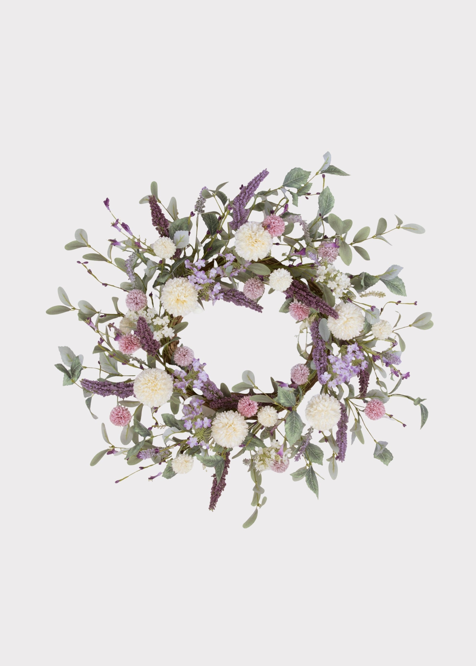 Lavender Pink and Cream Fake Dahlia Garden Wreath - 22"