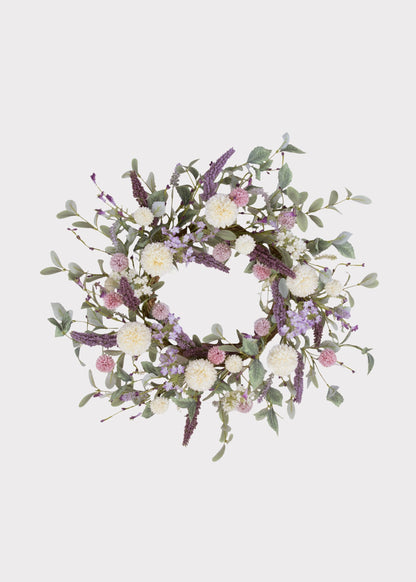 Lavender Pink and Cream Fake Dahlia Garden Wreath - 22"