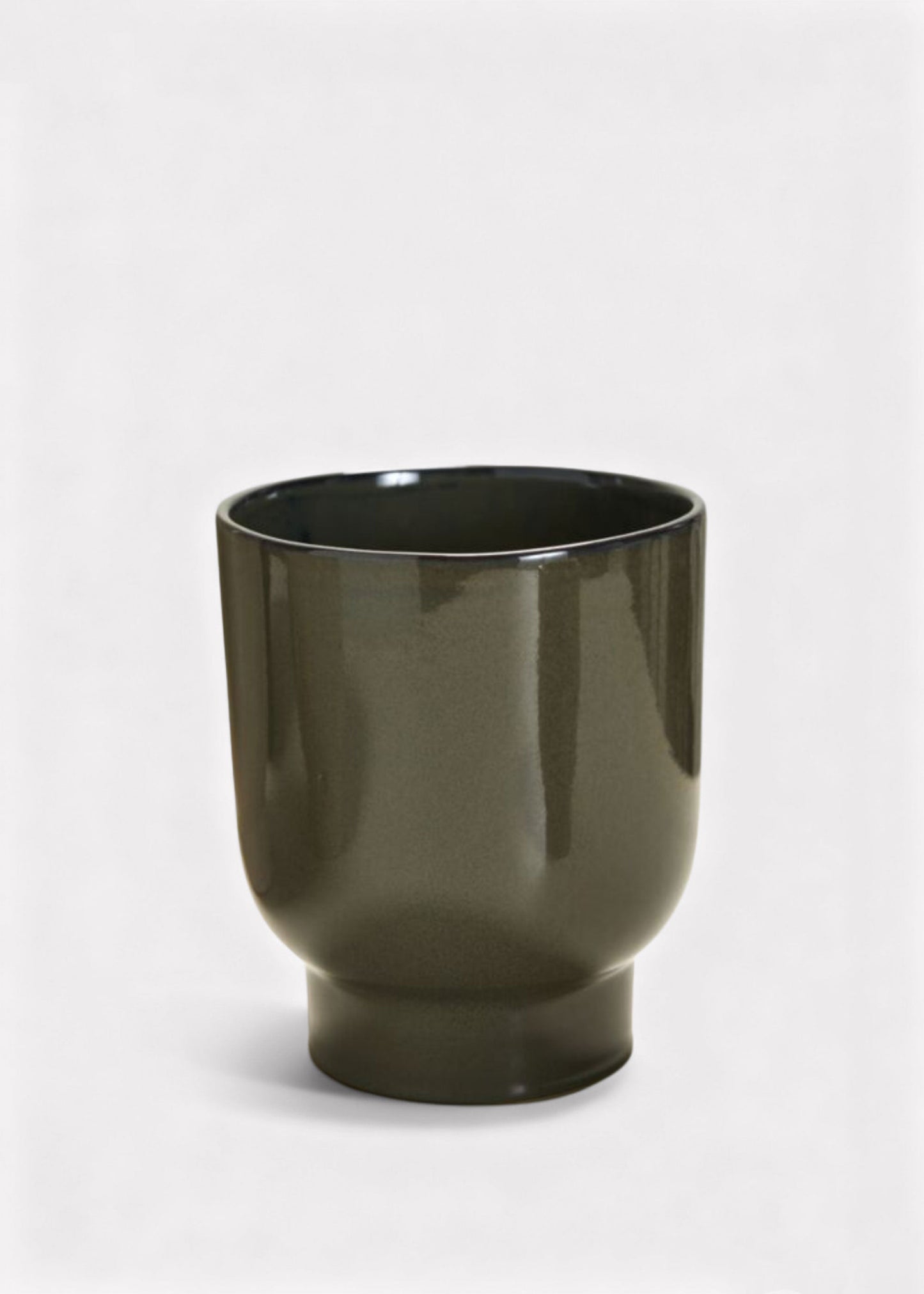 Dark Olive Green Glossy Ceramic Footed Fischer Pot - 8"