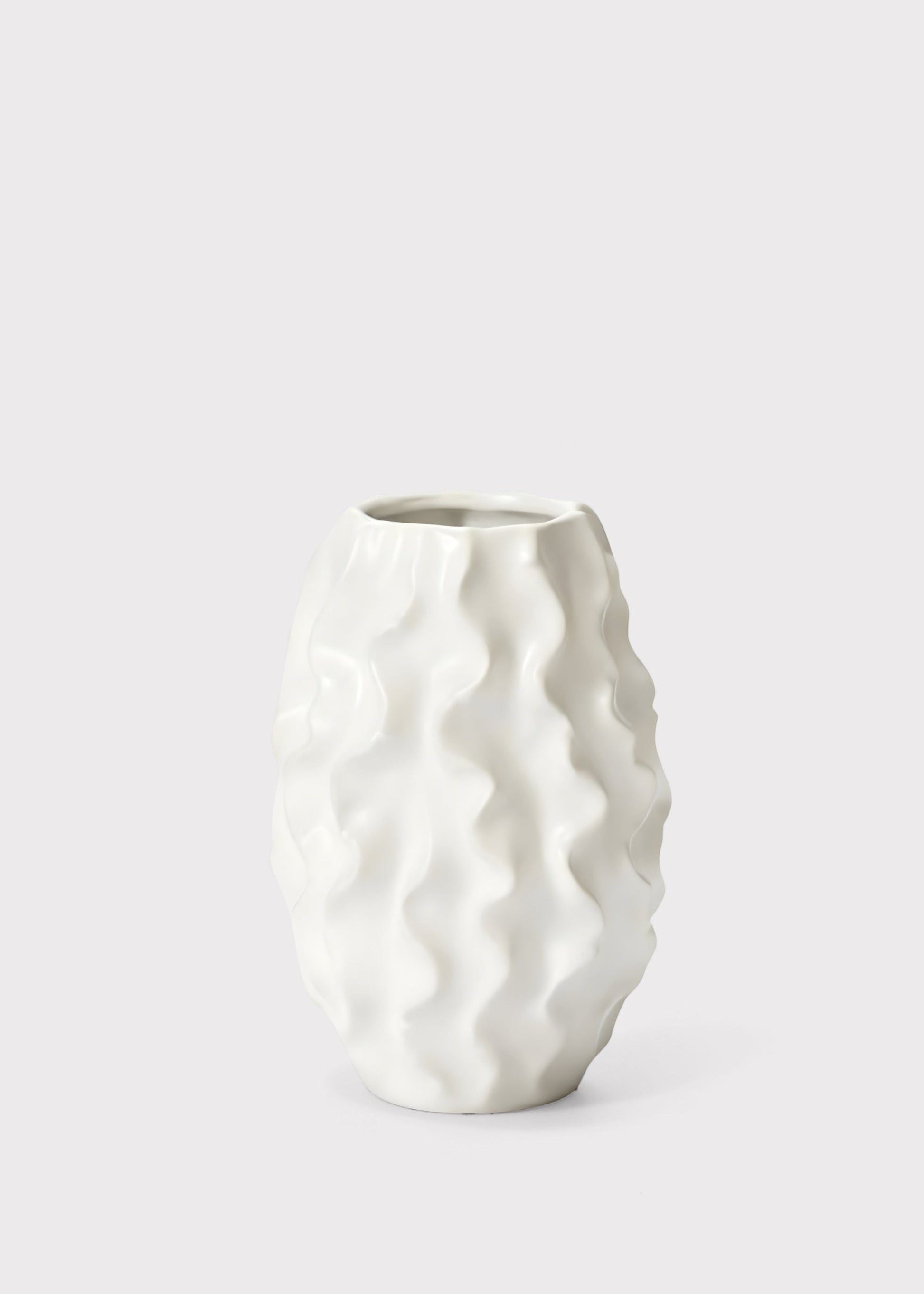 Matte White Ceramic Ruffle Vase - 8"