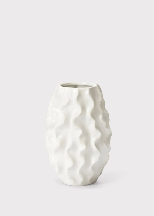 Matte White Ceramic Ruffle Vase - 8"