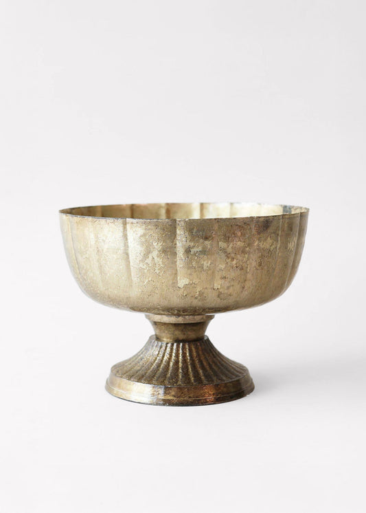 Distressed Gold Metal Compote Bowl - 8" Wide