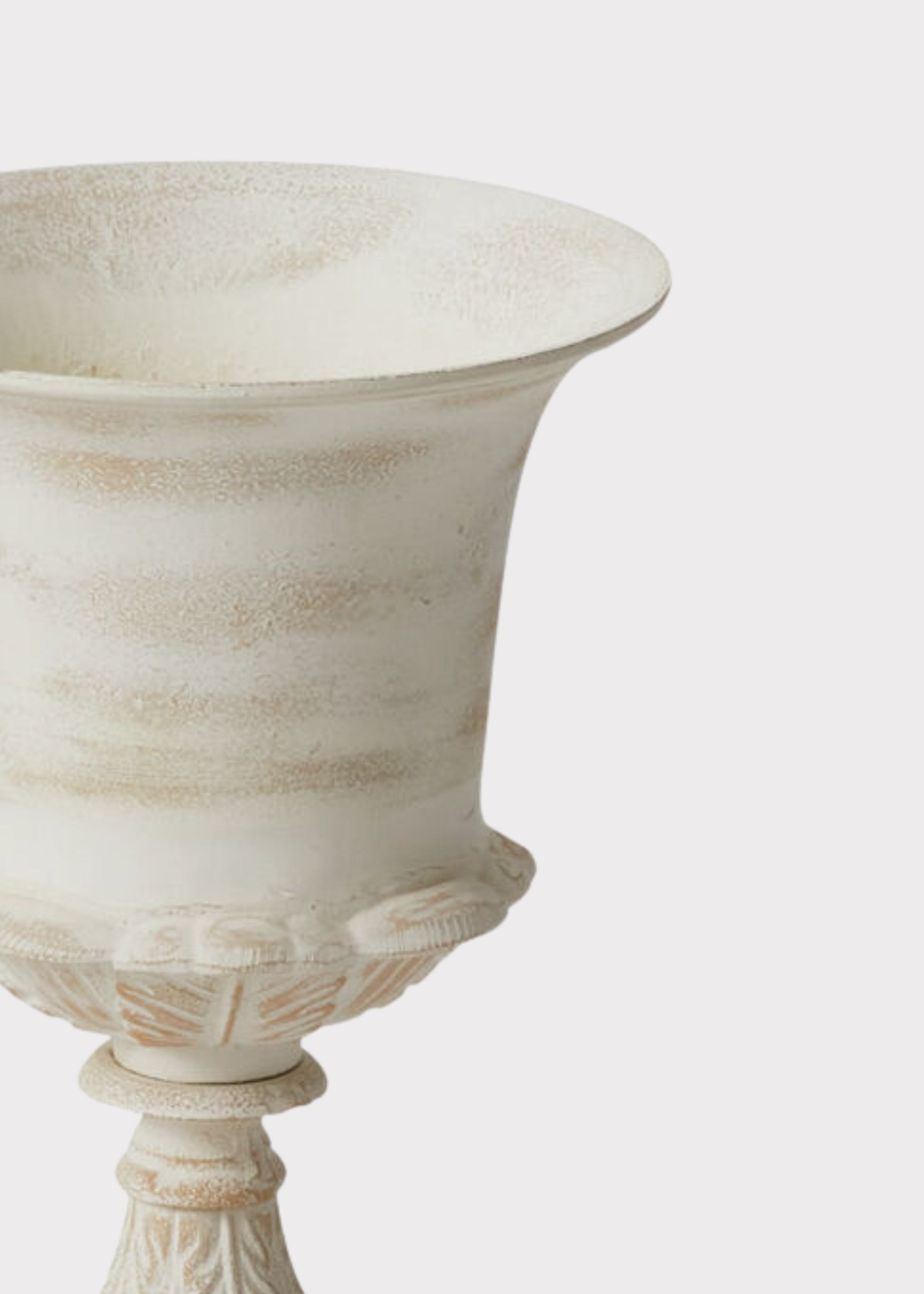 Distressed Metal Urn Vase in Warm White - 14.5"
