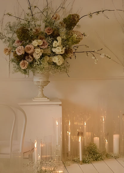 Distressed Metal Urn Vase in Warm White - 14.5"