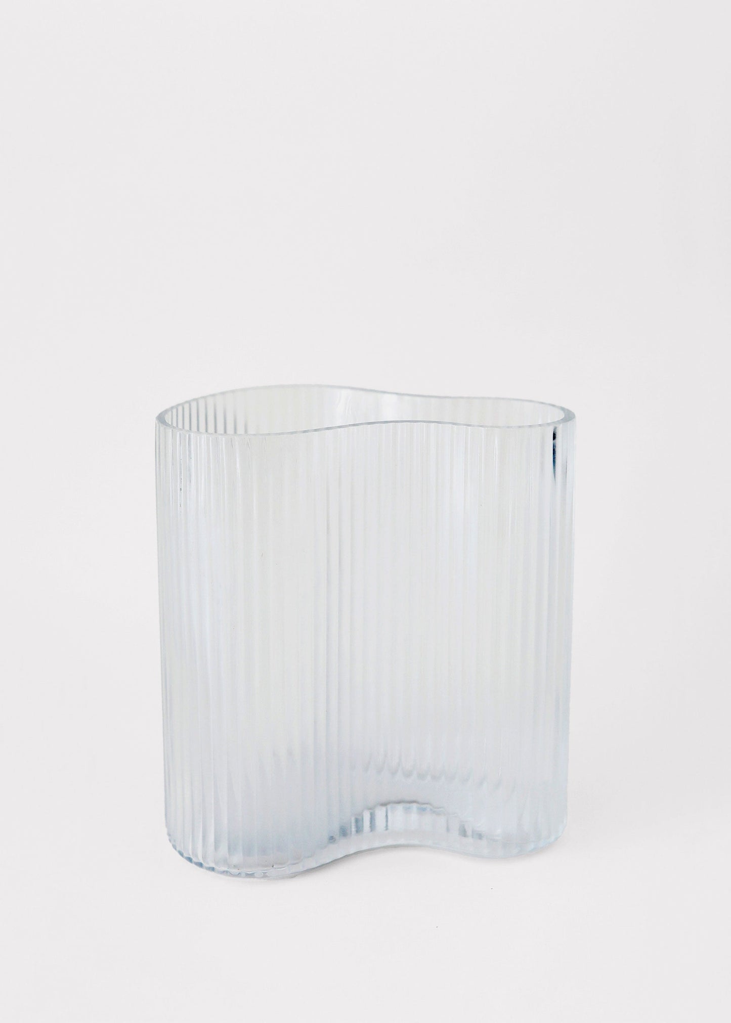 Clear Glass Ridged Asymmetrical Vase - 7.75"