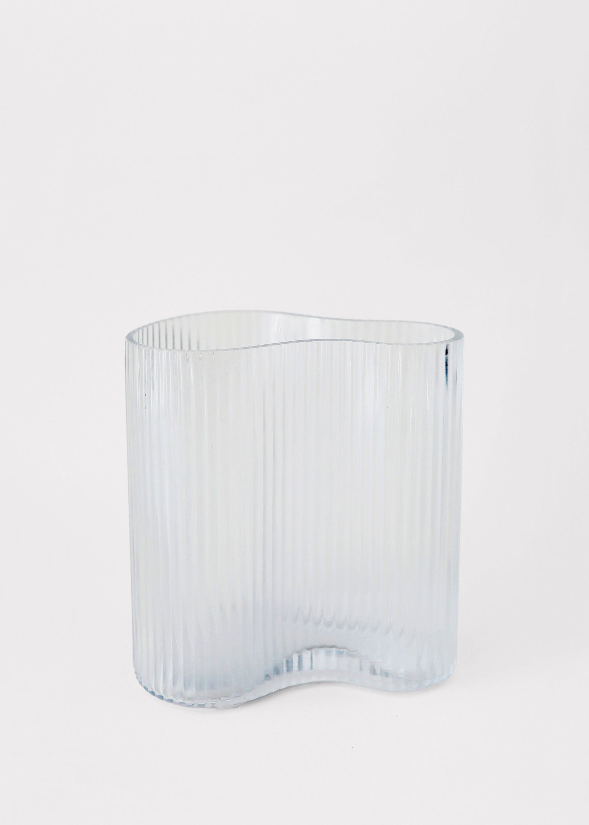 Clear Glass Ridged Asymmetrical Vase - 7.75"