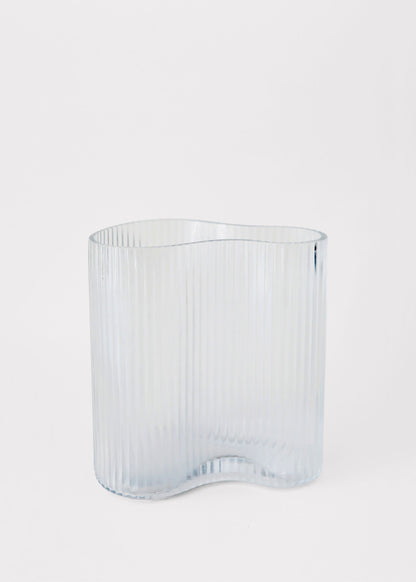 Clear Glass Ridged Asymmetrical Vase - 7.75"