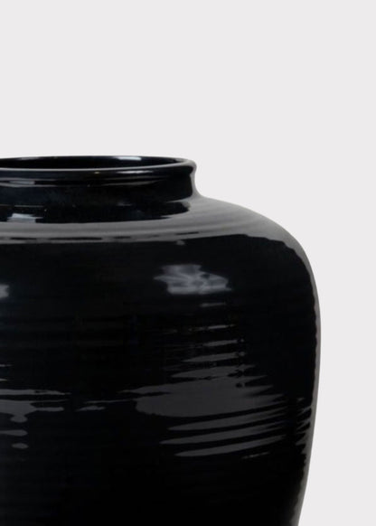Glazed Afloral™ Ribbed Stoneware Table Vase in Noir - 8"