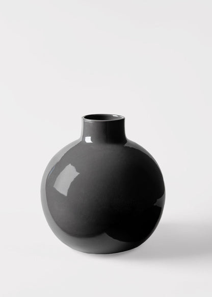 Afloral™ Small Round Ceramic Vase in Glossy Slate - 8"
