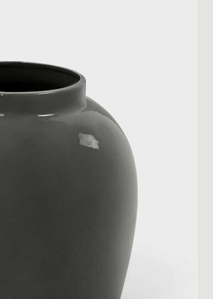 Afloral™ Ceramic Jar Vase in Glossy Slate - 11"