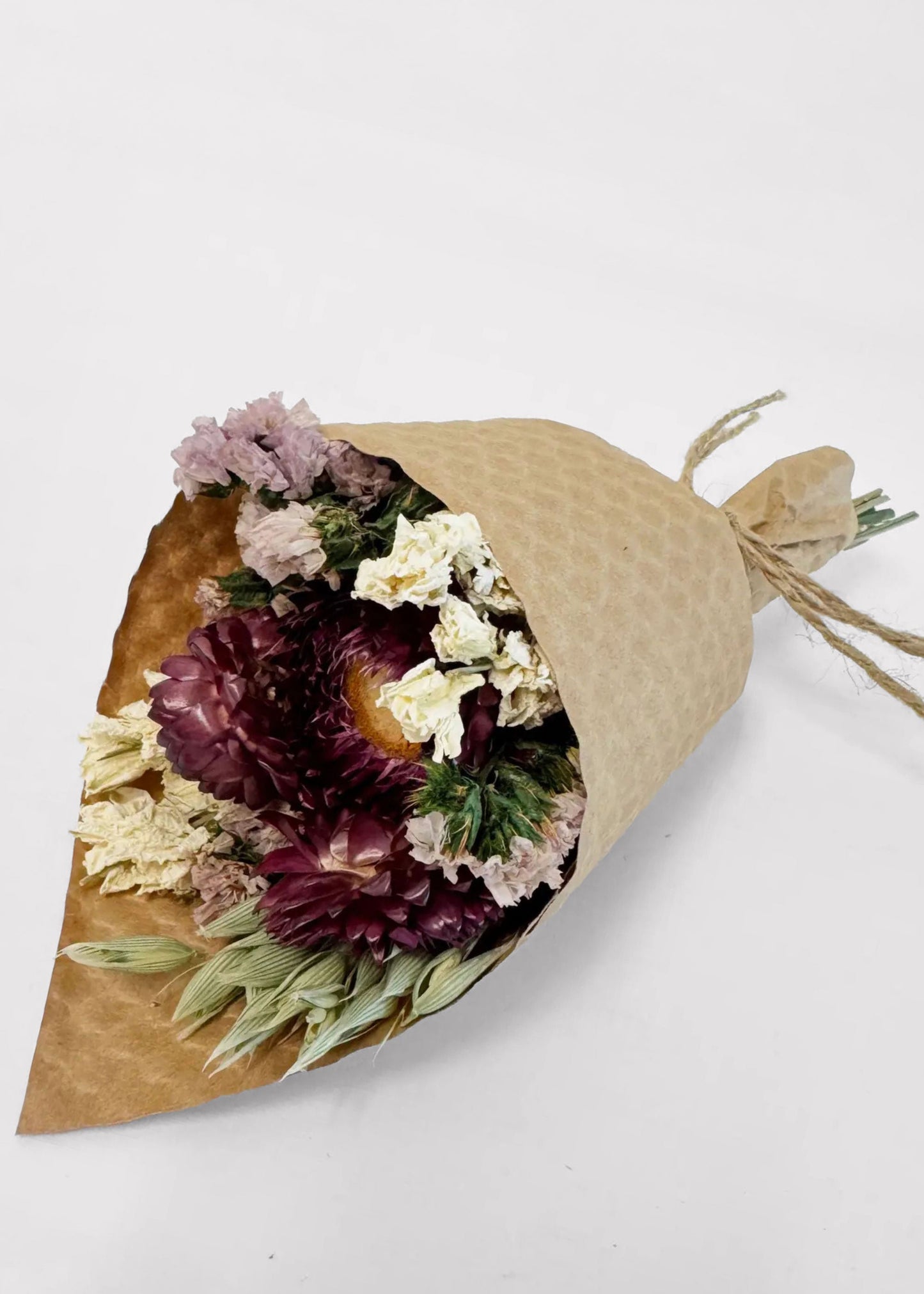 Mini Dried Flowers Purple and Cream Wildflower Bouquet - 7"