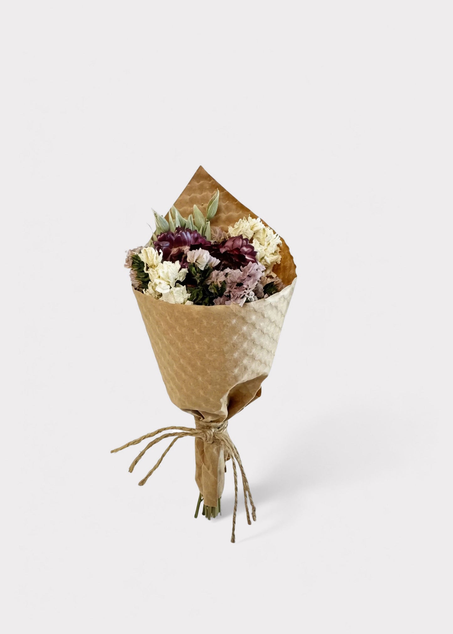 Mini Dried Flowers Purple and Cream Wildflower Bouquet - 7"