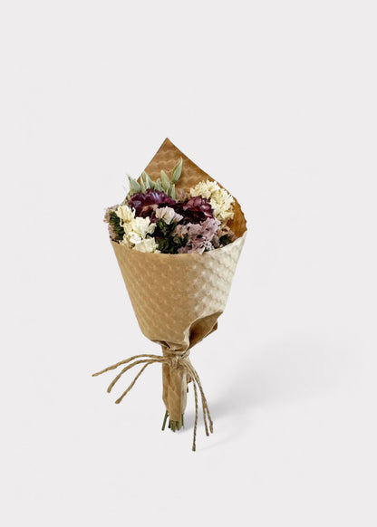 Mini Dried Flowers Purple and Cream Wildflower Bouquet - 7"
