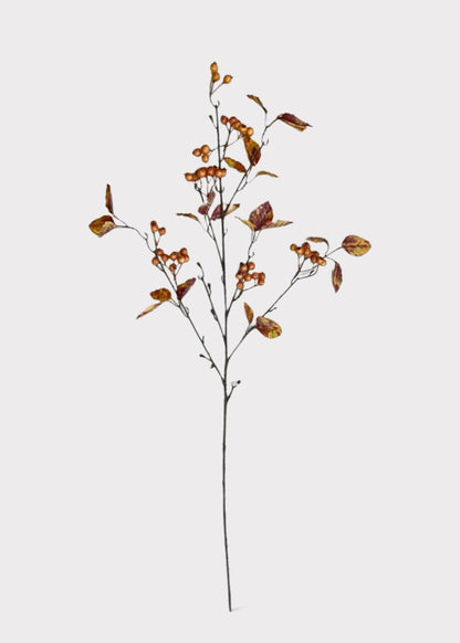 Artificial Rosehip Berry Pod and Leaf Branch in Fall Hues - 43"