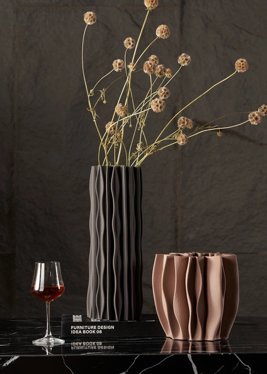 Curvy and Textured Ceramic Vase in Earthy Mauve Red - 9"