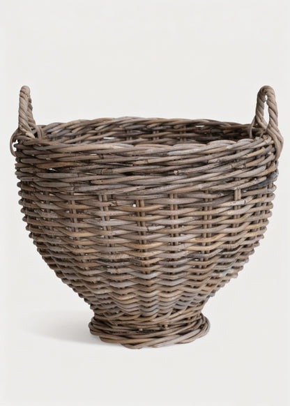Handmade Rattan Footed Basket with Handles - 16"
