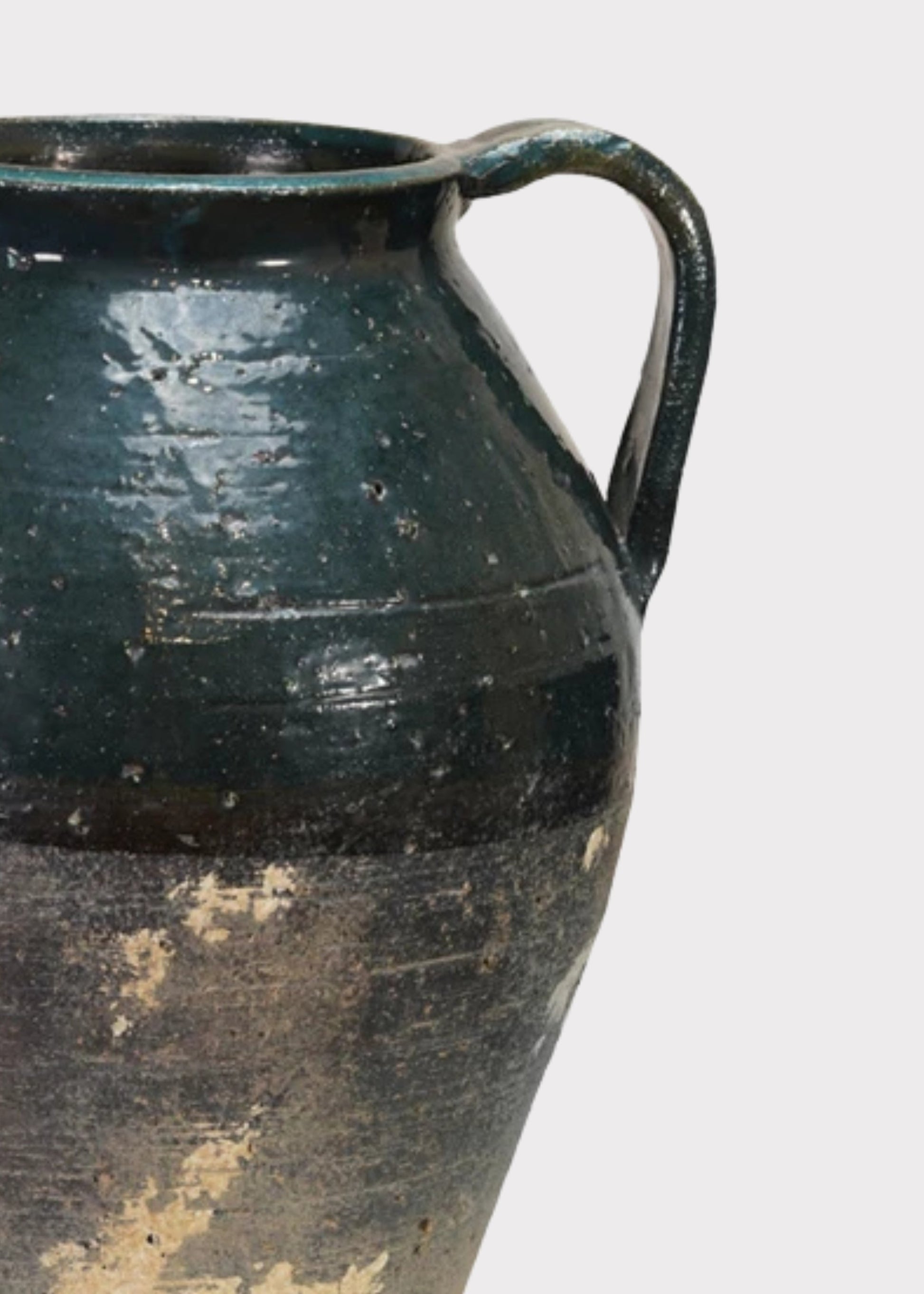 Distressed Terra Cotta Pitcher Vase in Blue Glaze - 11.25"