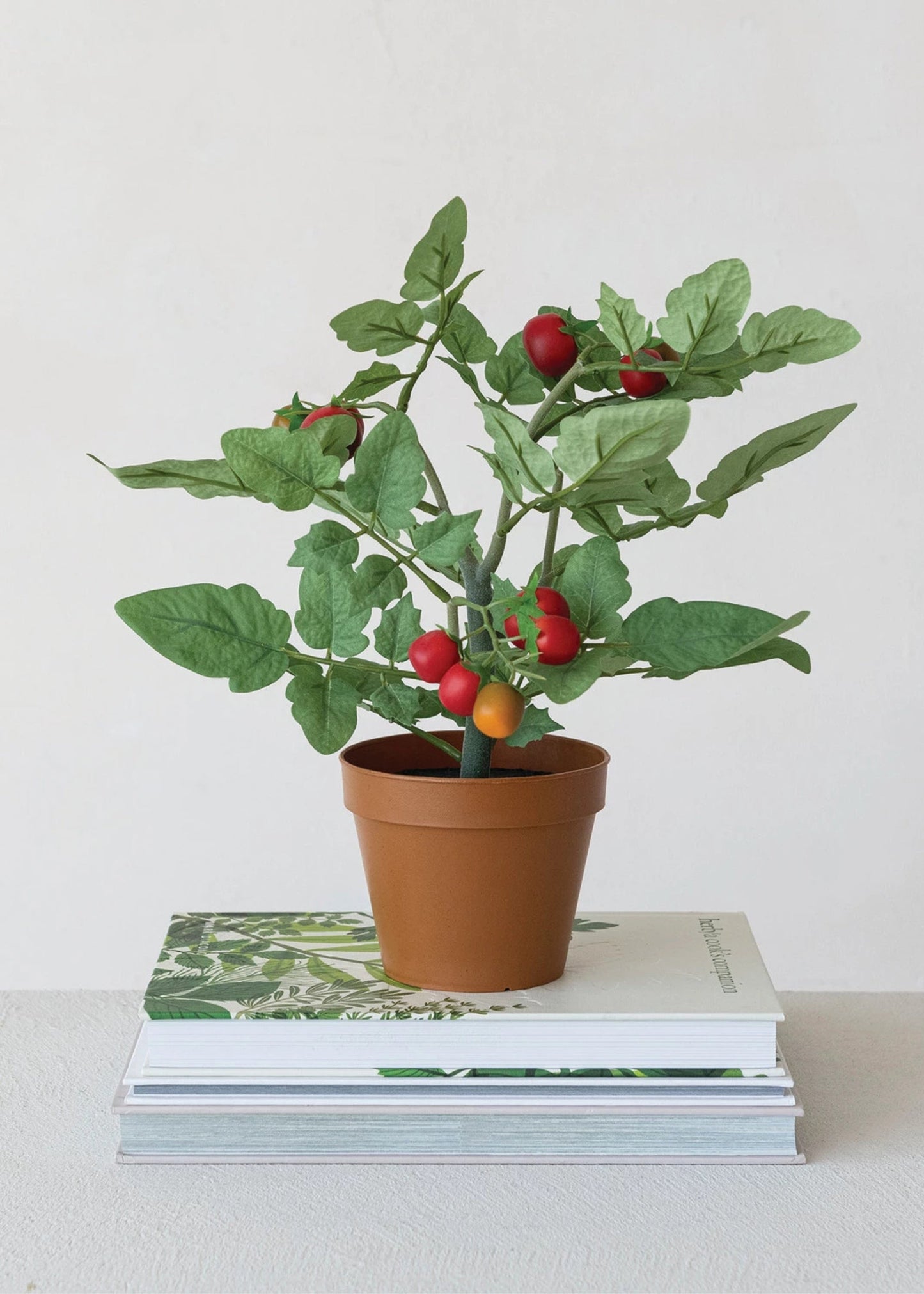 Artificial Potted Tomato Plant in Orange Plastic Pot - 13.25"
