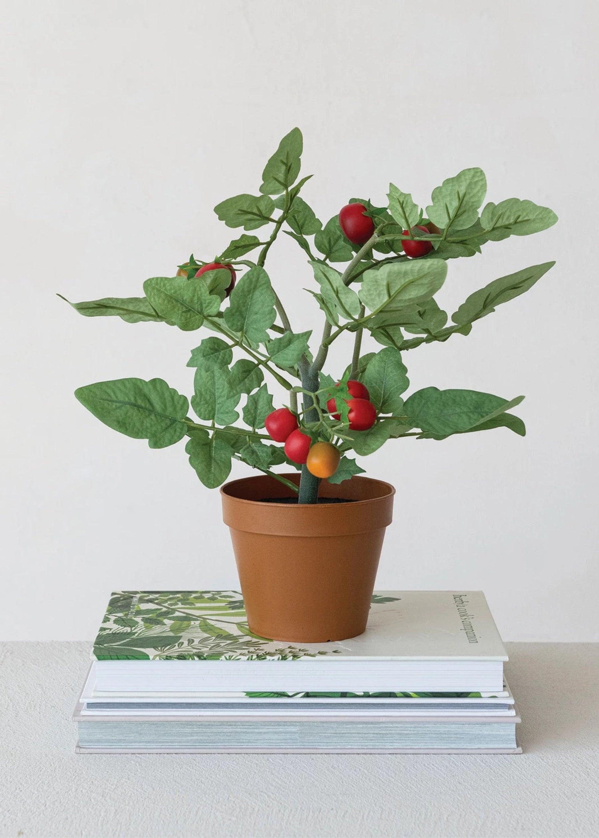 Artificial Potted Tomato Plant in Orange Plastic Pot - 13.25"