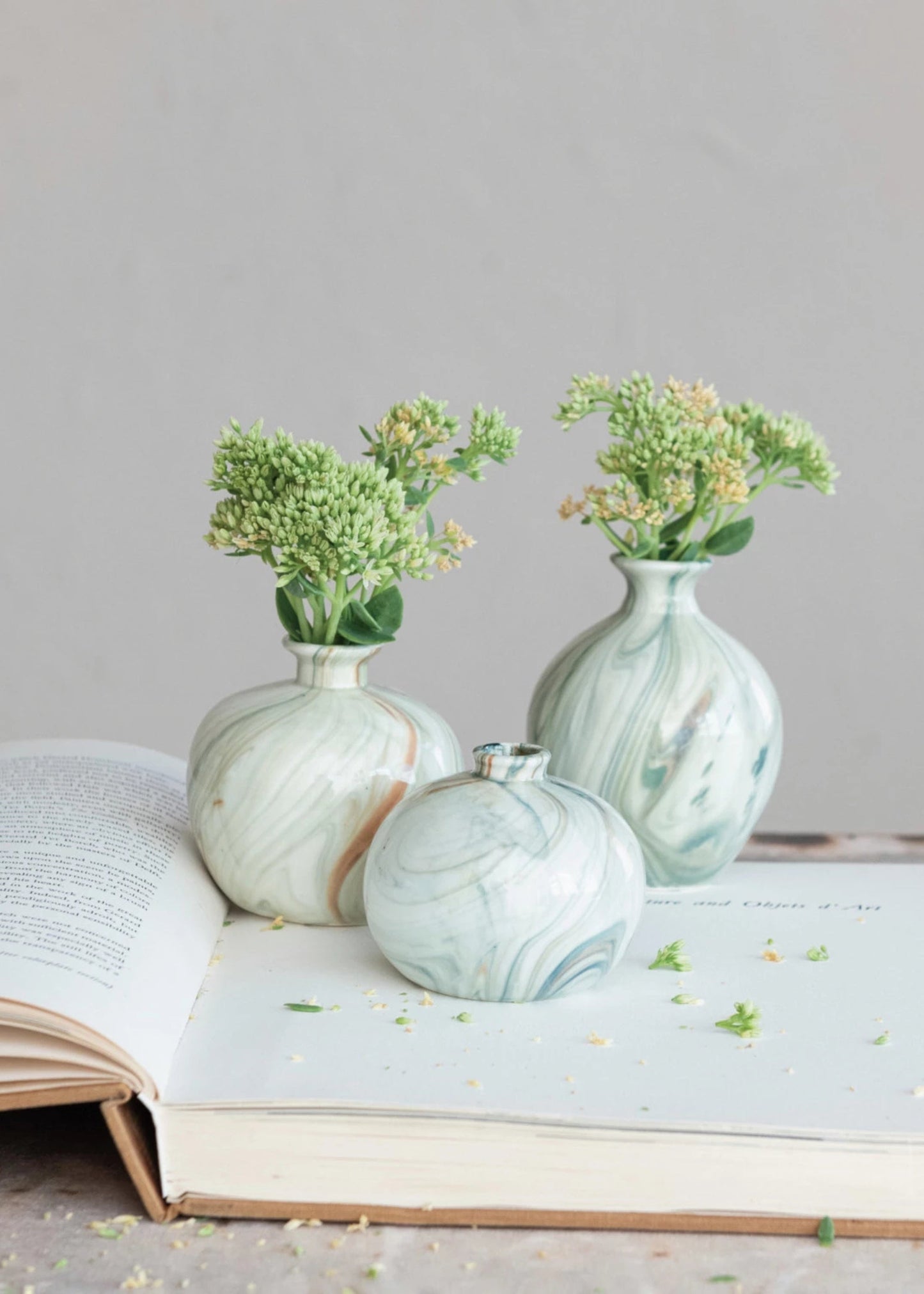 Small Set of 3 Marbled Stoneware Glazed Bud Vases - 3-4.5"