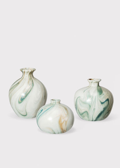 Small Set of 3 Marbled Stoneware Glazed Bud Vases - 3-4.5"