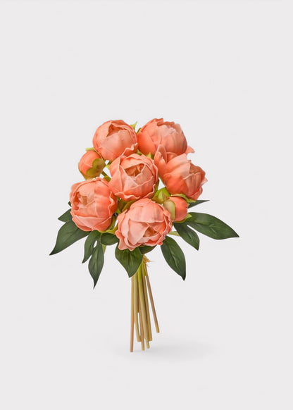 Peach Peony Real Touch Flower Bundle of 8 - 11"