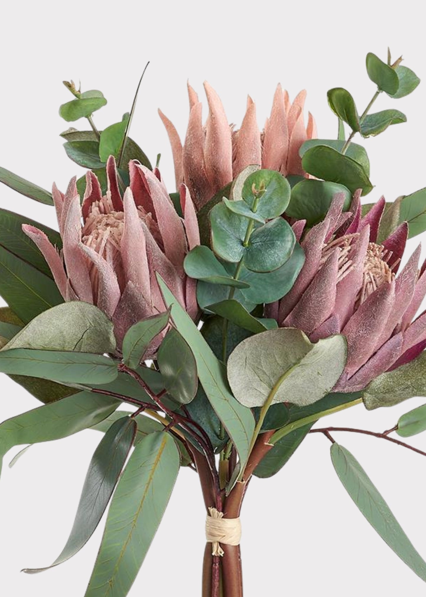 Mauve Fake Protea and Eucalyptus Tropical Flower Bouquet - 13.5"