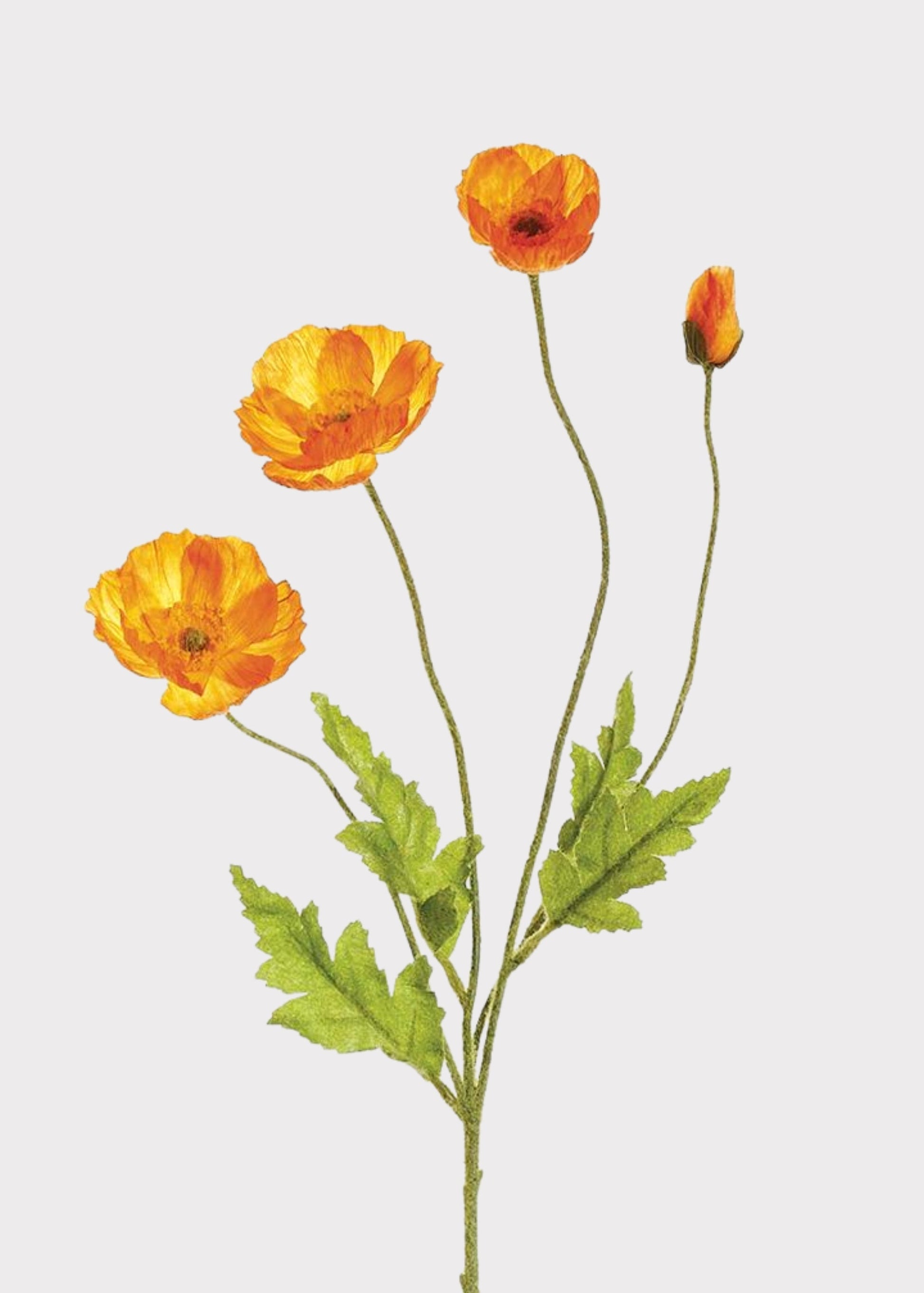 Artificial Poppy Flower Spray in Orange - 23.5"