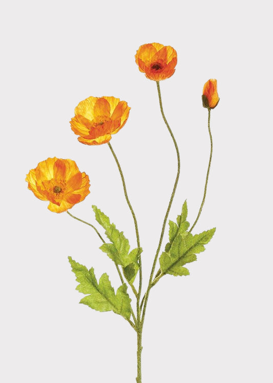 Artificial Poppy Flower Spray in Orange - 23.5"