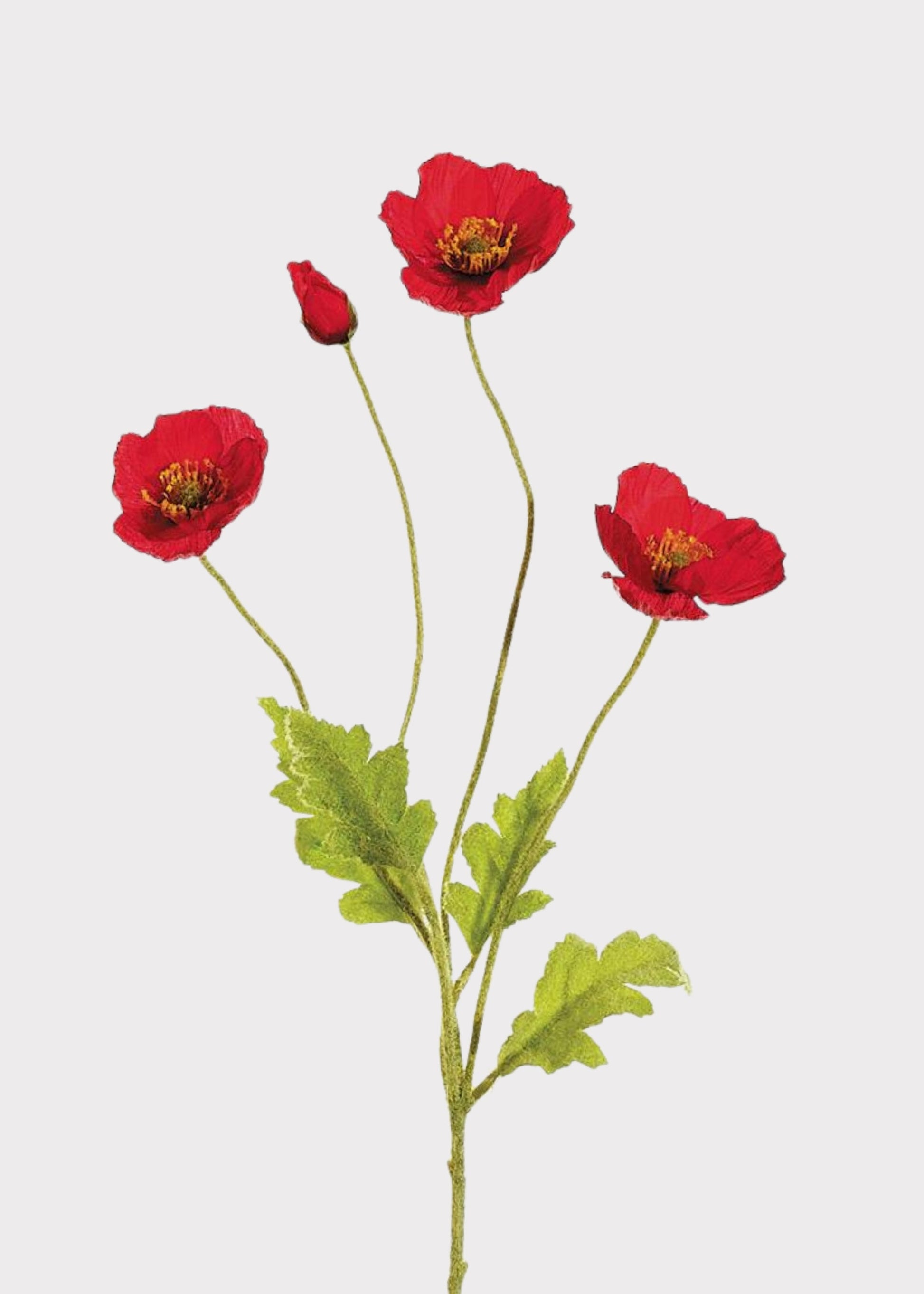 Red Artificial Poppy Flower Spray - 23.5"
