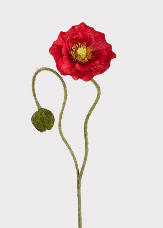 Artificial Poppy Flower Stem in Red - 31"