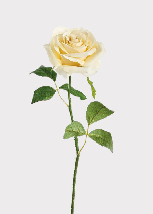 Real Touch Rose Artificial Flower in Buttercream Yellow - 21.5"
