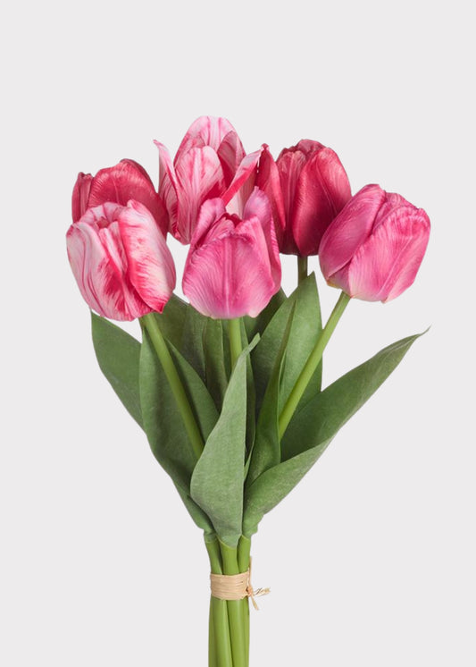 Dark Pink Fake Tulip Flower Bundle of 6 - 19"