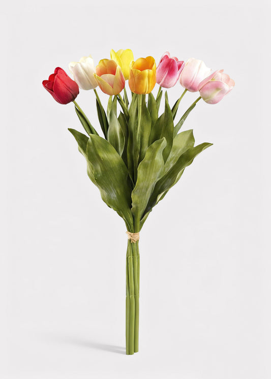 Large Colorful Tulip Artificial Flower Bundle of 8 - 27"