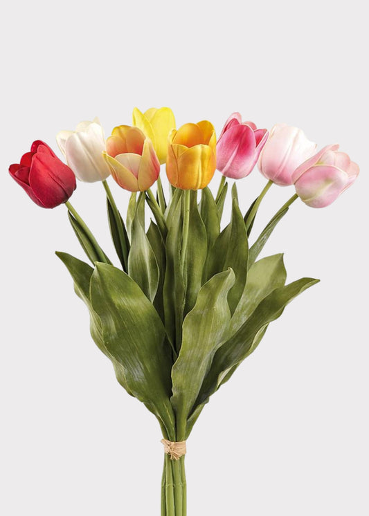 Large Colorful Tulip Artificial Flower Bundle of 8 - 27"