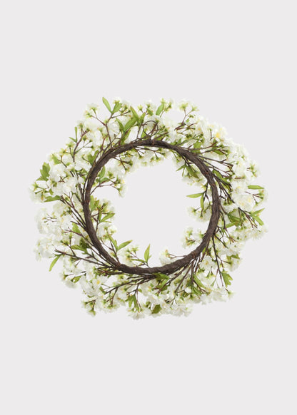 Fake Cherry Blossom Wreath in White - 24"
