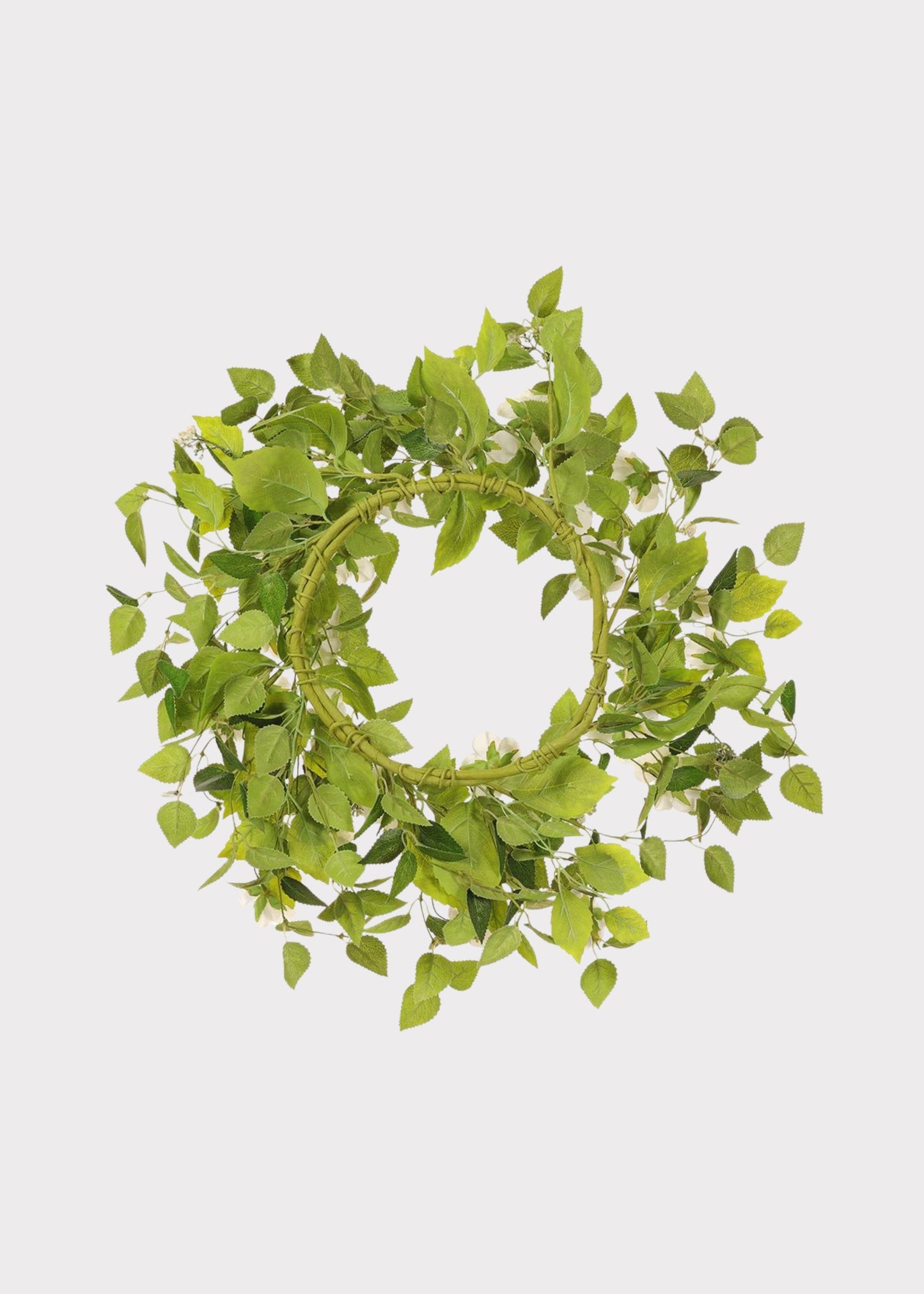 White Artificial Wild Rose Flower and Leaf Wreath - 22"