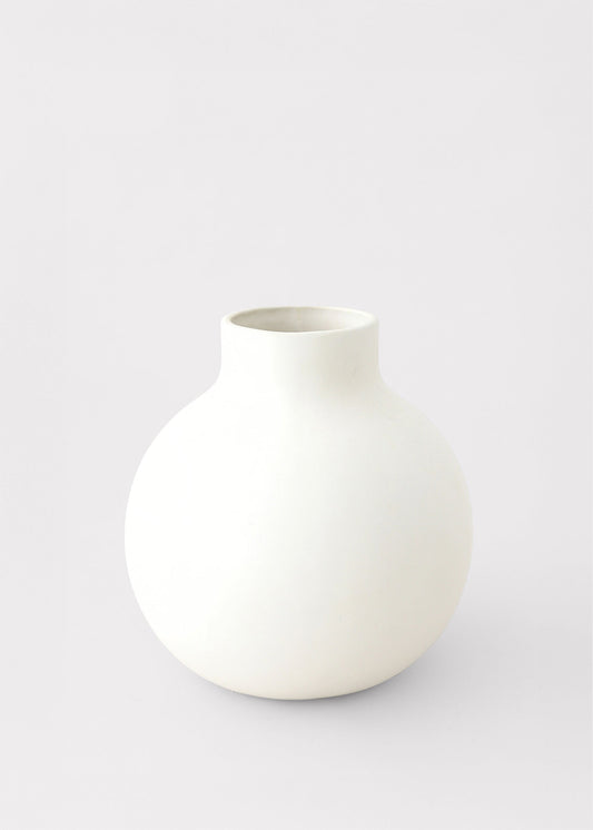 Afloral™ Creamy White Round Ceramic Vase - 8"