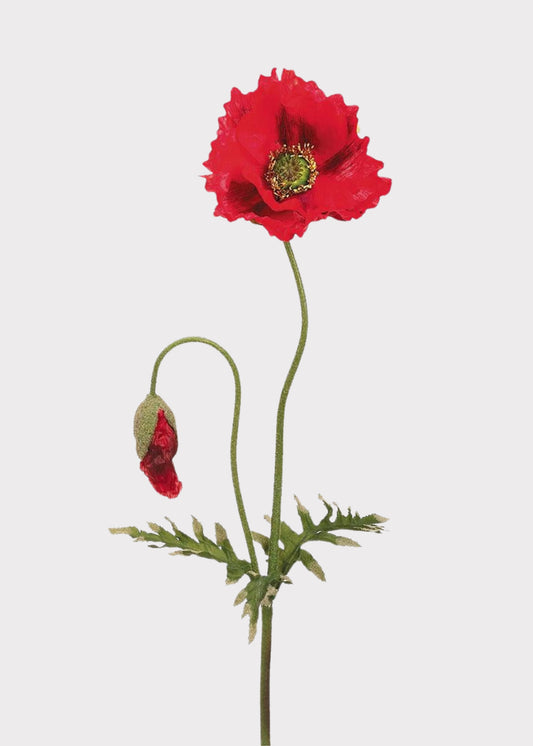Artificial Poppy Wildflower in Red - 35.5"