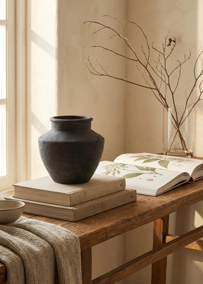 Handmade Terra Cotta Distressed Vase in Charcoal Grey - 7"