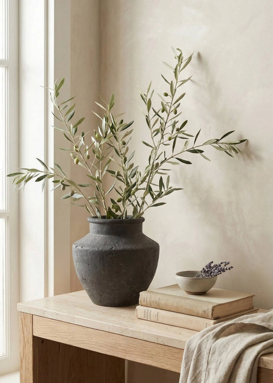 Handmade Terra Cotta Distressed Vase in Charcoal Grey - 7"