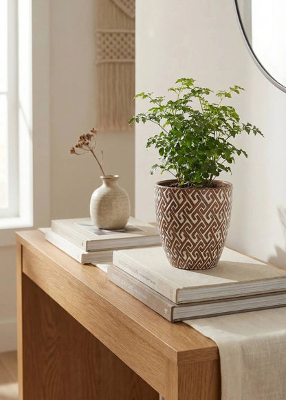 Glossy Ceramic Planter Pot in Brown and White - 5.75"
