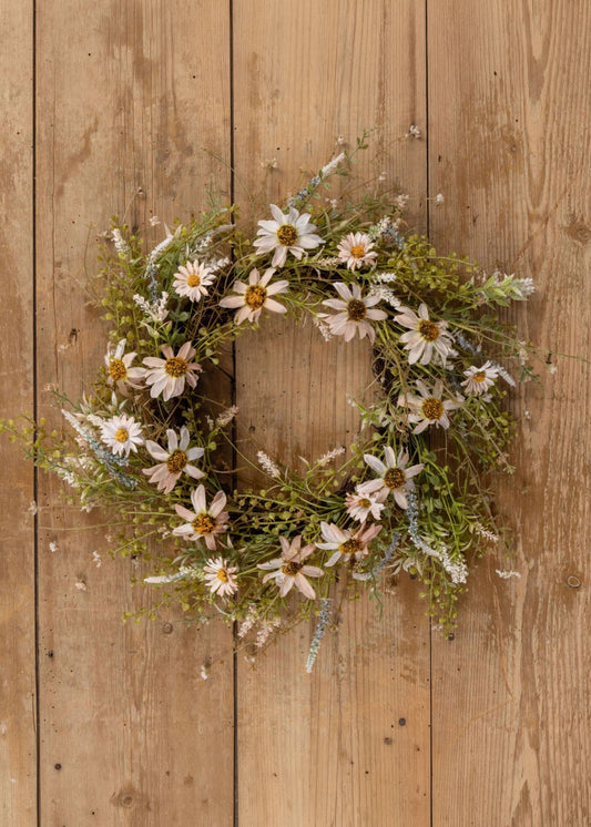 Pale Pink Artificial Wildflower Wreath - 22"