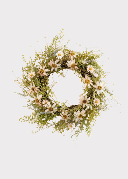 Pale Pink Artificial Wildflower Wreath - 22"