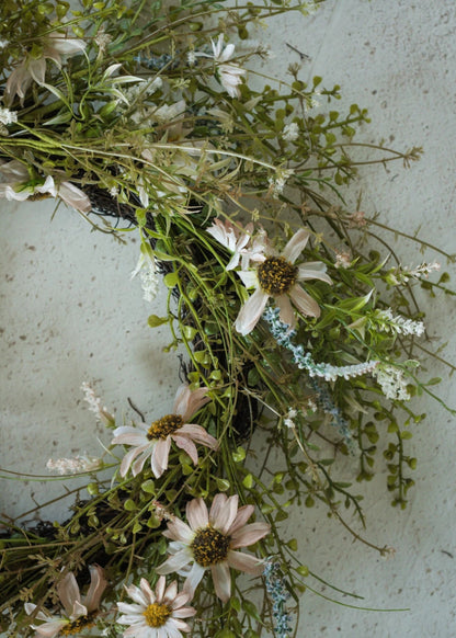 Pale Pink Artificial Wildflower Wreath - 22"