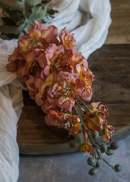 Dried Look Artificial Larkspur Flower in Orange and Pink - 31.5"